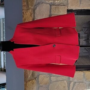 Ann Taylor notched collar, single button red blazer, size 10 petite